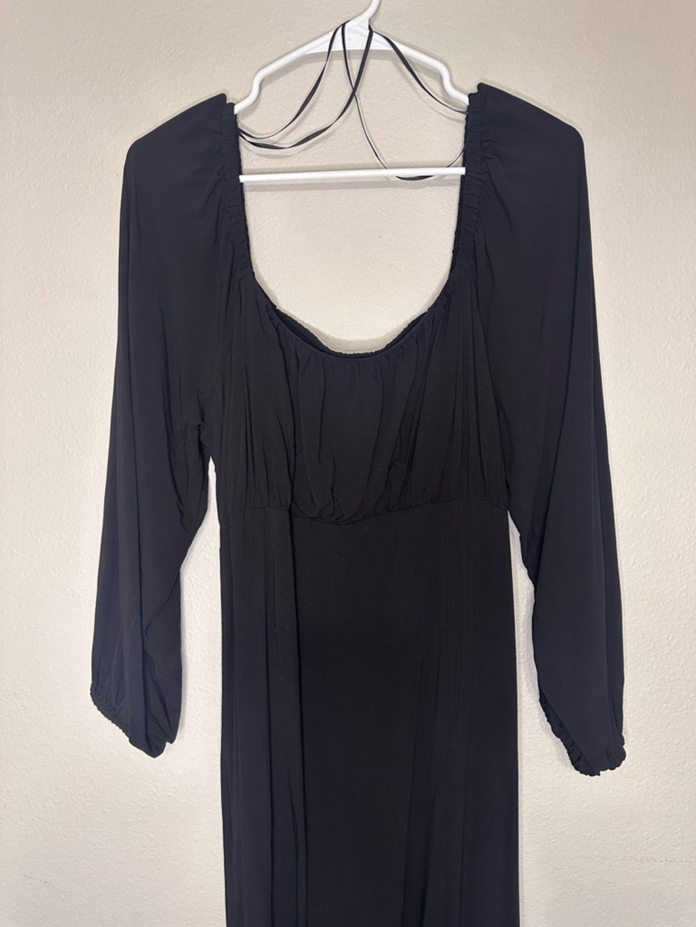 Black Long Sleeve Maxi Dress - Classic Women's Dress with small front slit XL - Picture 2 of 6
